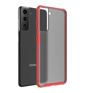 Rugged Frosted Semi Transparent PC Shock Proof Slim Back Cover for Samsung Galaxy S21 5G, 6.2 inch, Red