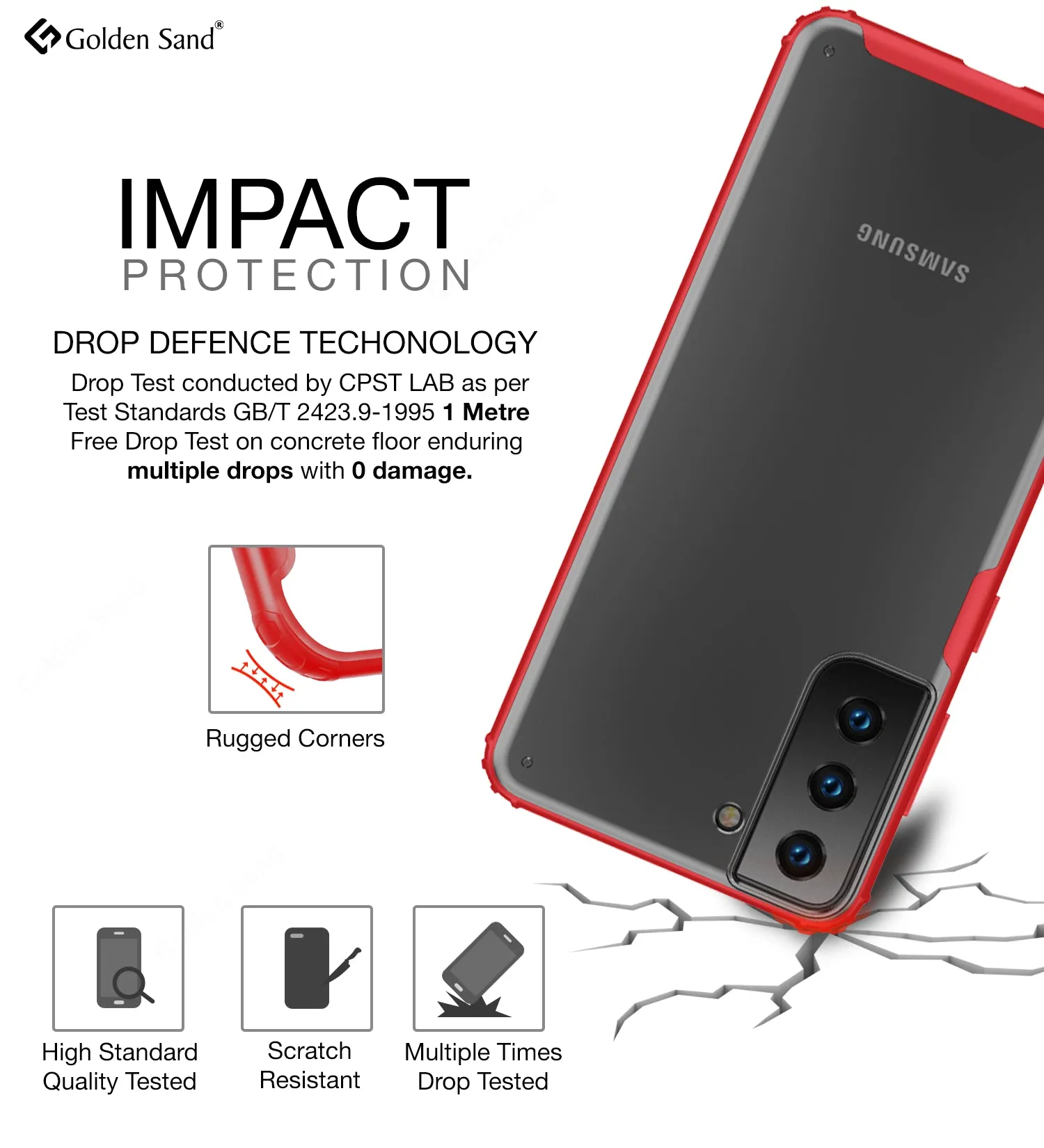Rugged Frosted Semi Transparent PC Shock Proof Slim Back Cover for Samsung Galaxy S21 5G, 6.2 inch, Red