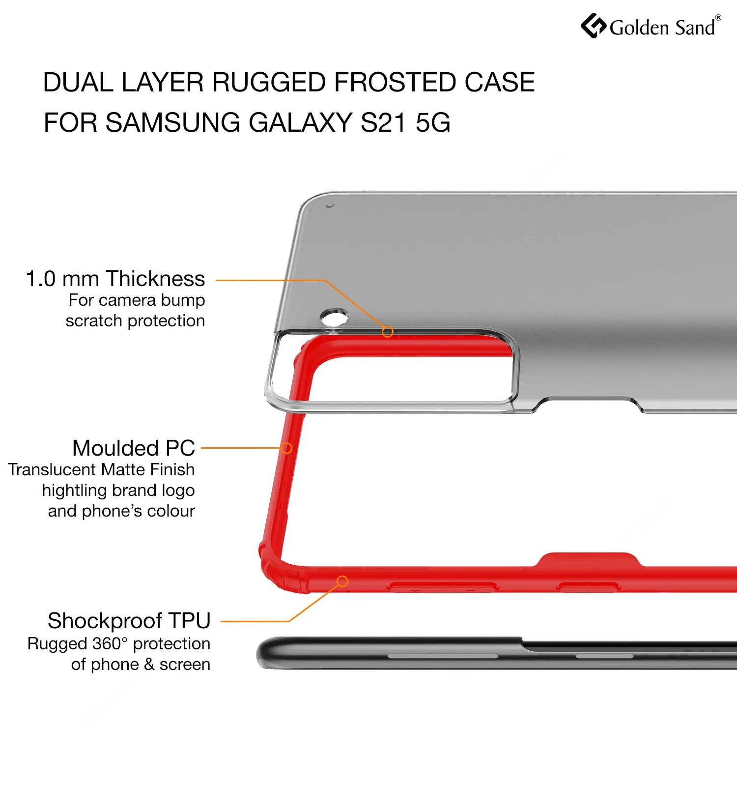 Rugged Frosted Semi Transparent PC Shock Proof Slim Back Cover for Samsung Galaxy S21 5G, 6.2 inch, Red