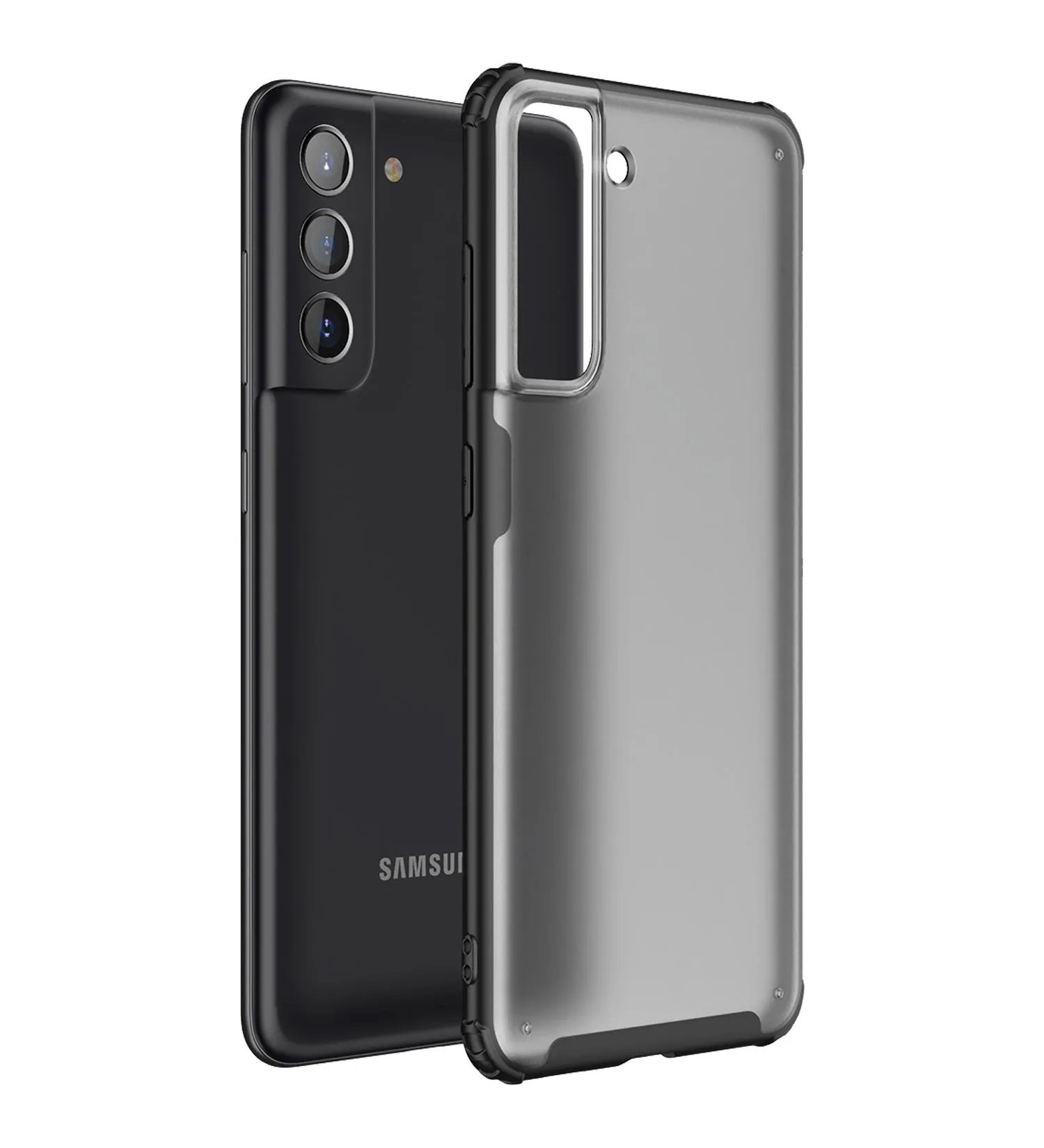 Rugged Frosted Semi Transparent PC Shock Proof Slim Back Cover for Samsung Galaxy S21 FE 5G, Samsung Galaxy S21 FE 5G 2023 (Snapdragon 888), 6.41 inch, Black