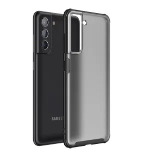 Rugged Frosted Semi Transparent PC Shock Proof Slim Back Cover for Samsung Galaxy S21 FE 5G, Samsung Galaxy S21 FE 5G 2023 (Snapdragon 888), 6.41 inch, Black