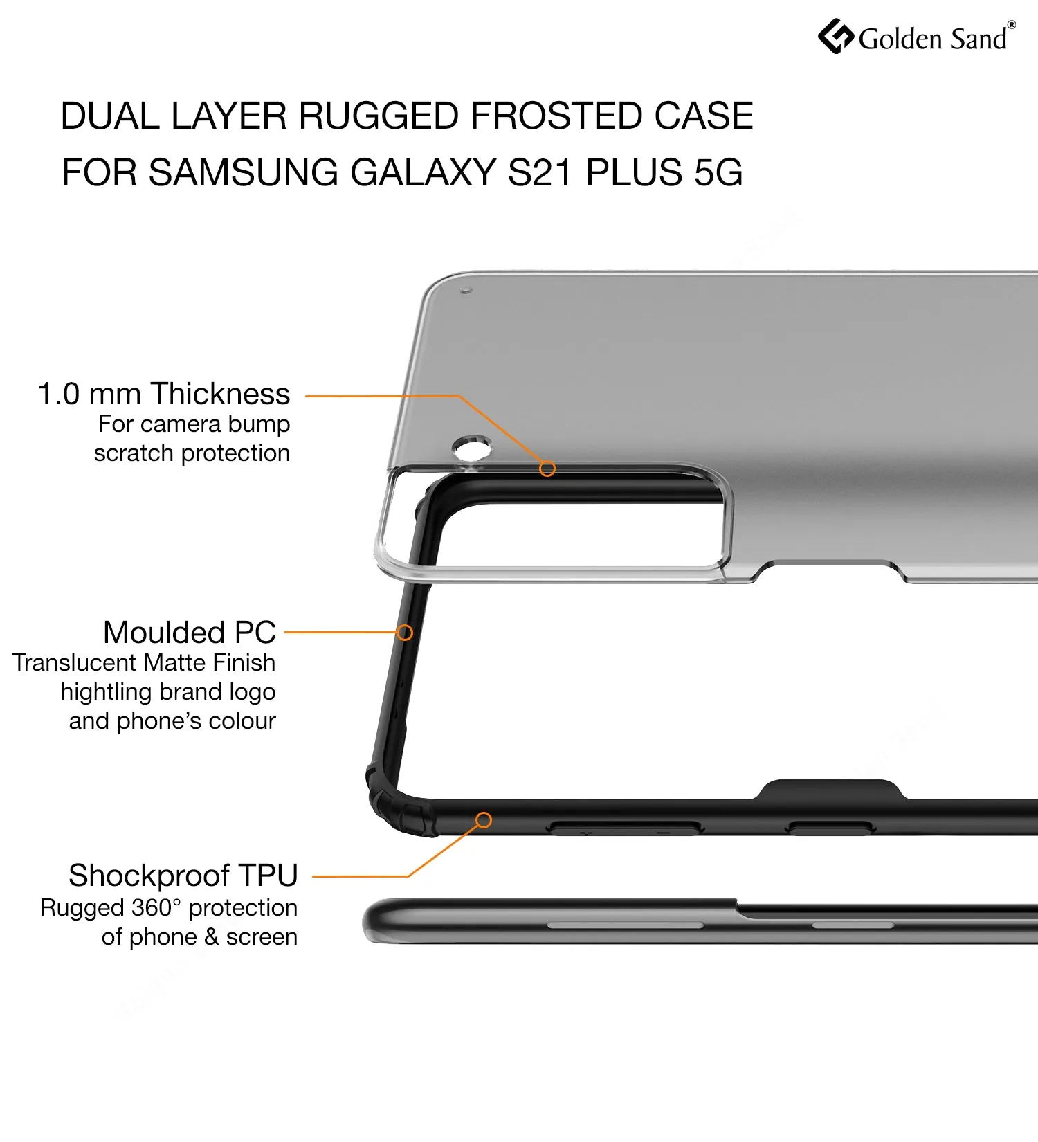 Rugged Frosted Semi Transparent PC Shock Proof Slim Back Cover for Samsung Galaxy S21 Plus, 6.7 inch, Black