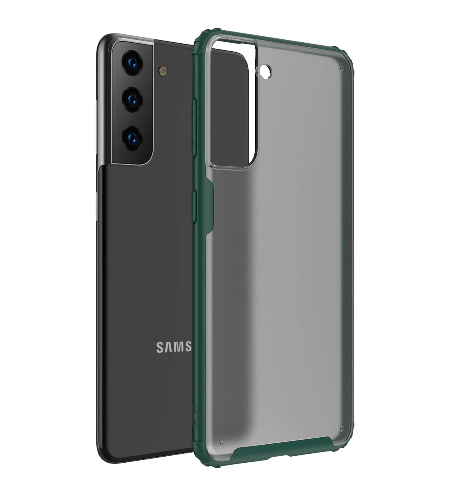 Rugged Frosted Semi Transparent PC Shock Proof Slim Back Cover for Samsung Galaxy S21 Plus, 6.7 inch, Green