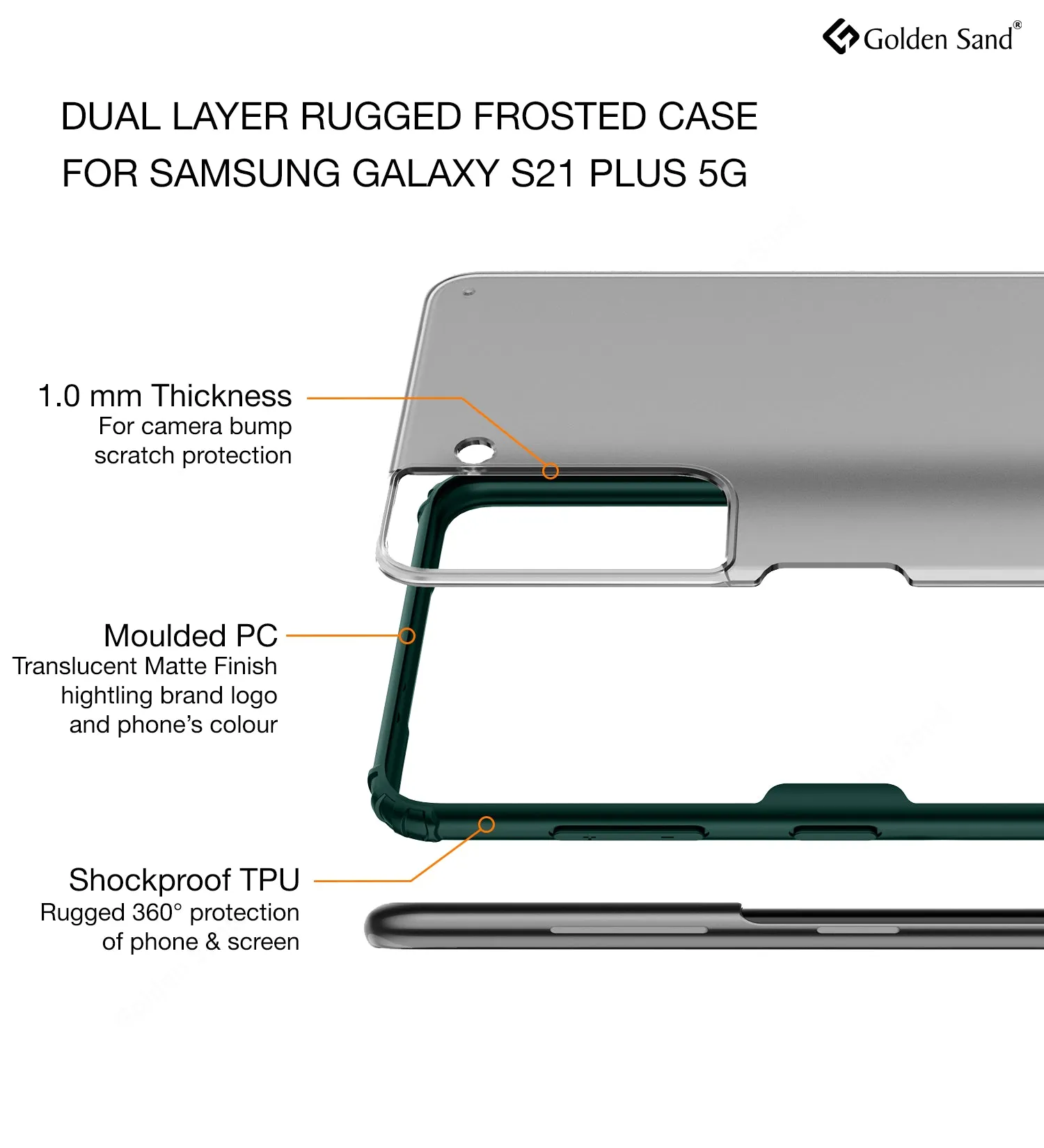 Rugged Frosted Semi Transparent PC Shock Proof Slim Back Cover for Samsung Galaxy S21 Plus, 6.7 inch, Green