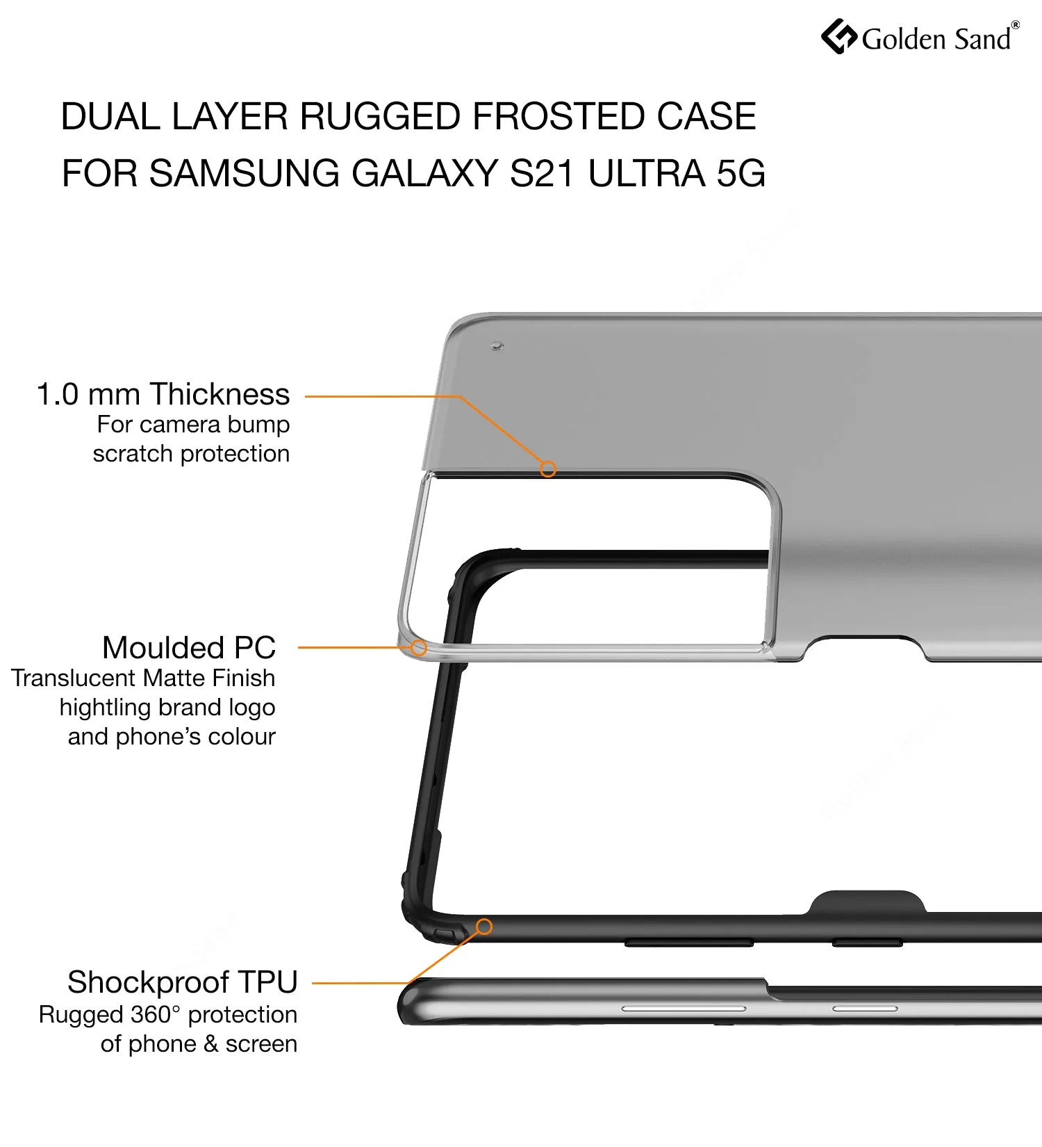 Rugged Frosted Semi Transparent PC Shock Proof Slim Back Cover for Samsung Galaxy S21 Ultra, 6.8 inch, Black