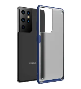 Rugged Frosted Semi Transparent PC Shock Proof Slim Back Cover for Samsung Galaxy S21 Ultra, 6.8 inch, Blue