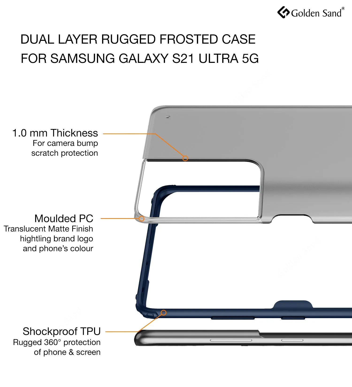 Rugged Frosted Semi Transparent PC Shock Proof Slim Back Cover for Samsung Galaxy S21 Ultra, 6.8 inch, Blue