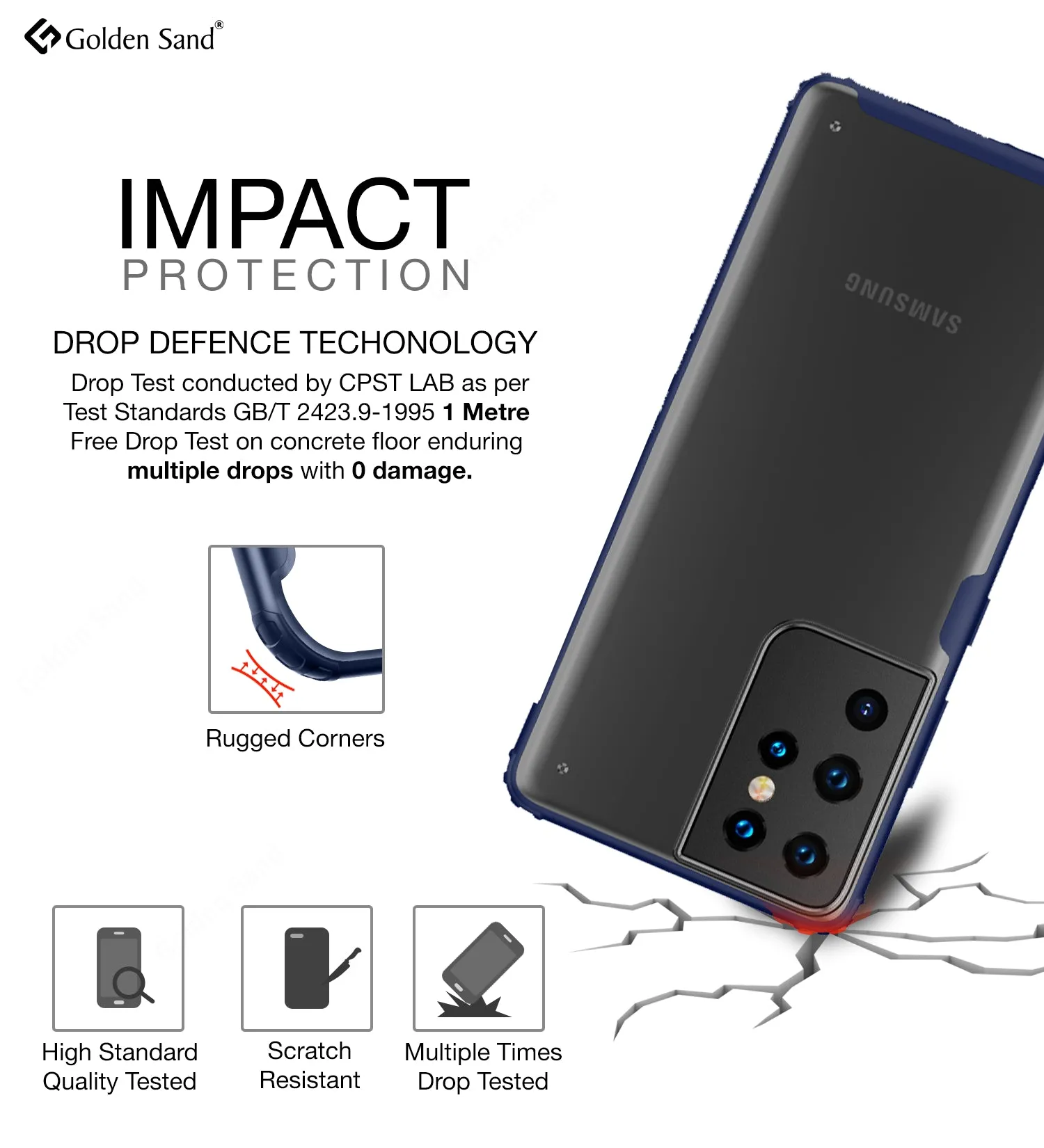 Rugged Frosted Semi Transparent PC Shock Proof Slim Back Cover for Samsung Galaxy S21 Ultra, 6.8 inch, Blue