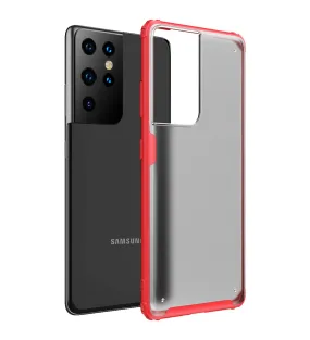 Rugged Frosted Semi Transparent PC Shock Proof Slim Back Cover for Samsung Galaxy S21 Ultra, 6.8 inch, Red