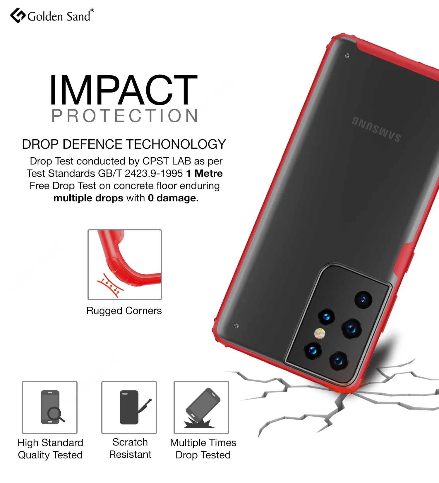 Rugged Frosted Semi Transparent PC Shock Proof Slim Back Cover for Samsung Galaxy S21 Ultra, 6.8 inch, Red