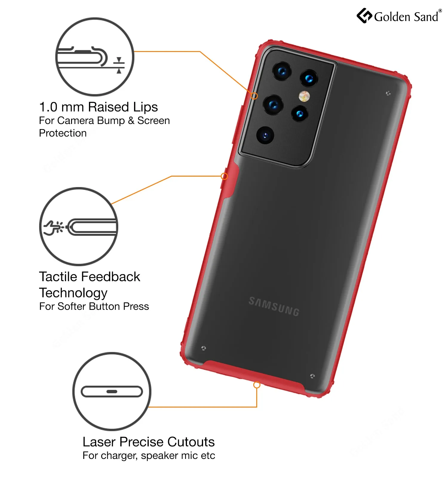Rugged Frosted Semi Transparent PC Shock Proof Slim Back Cover for Samsung Galaxy S21 Ultra, 6.8 inch, Red