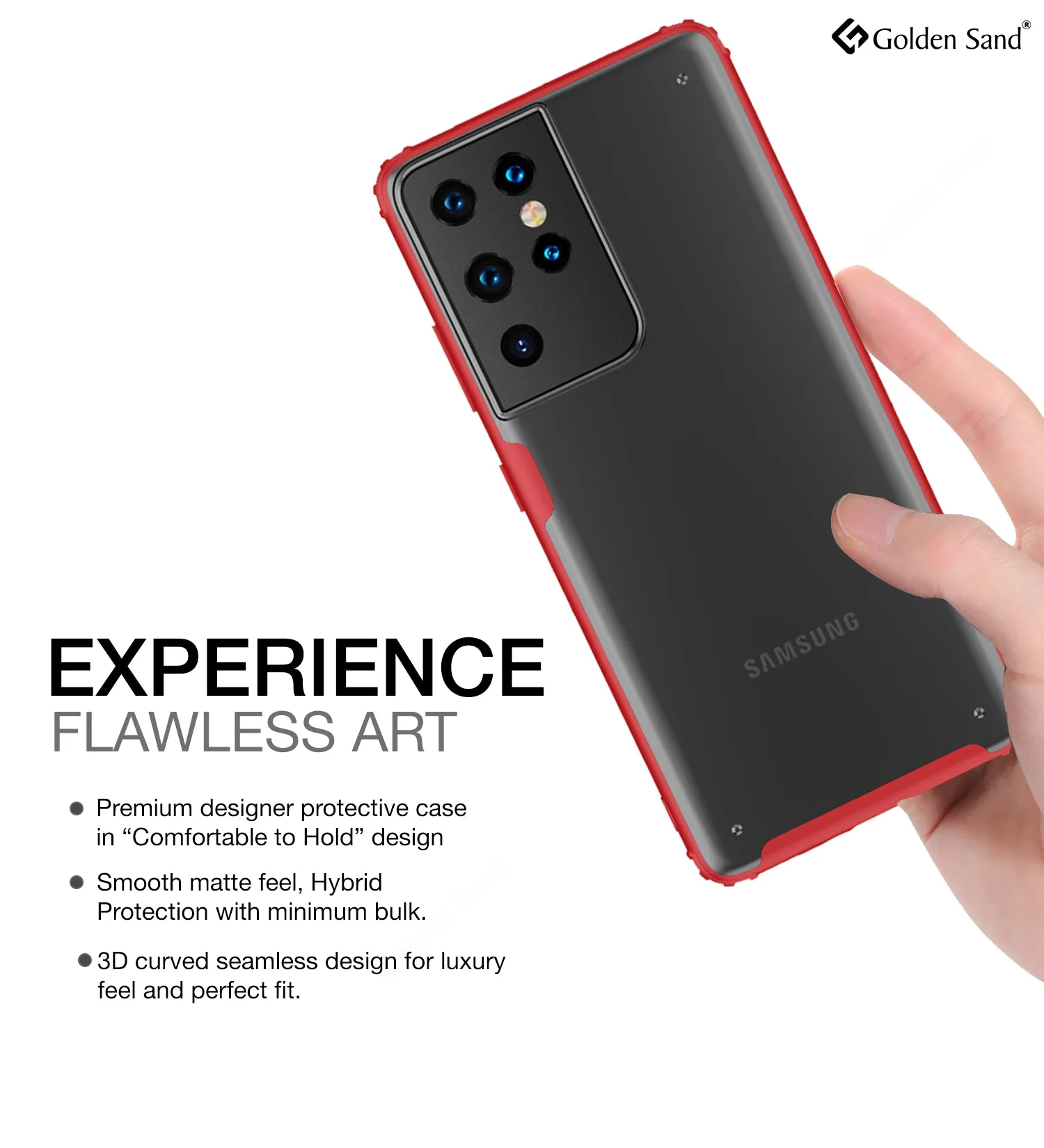 Rugged Frosted Semi Transparent PC Shock Proof Slim Back Cover for Samsung Galaxy S21 Ultra, 6.8 inch, Red
