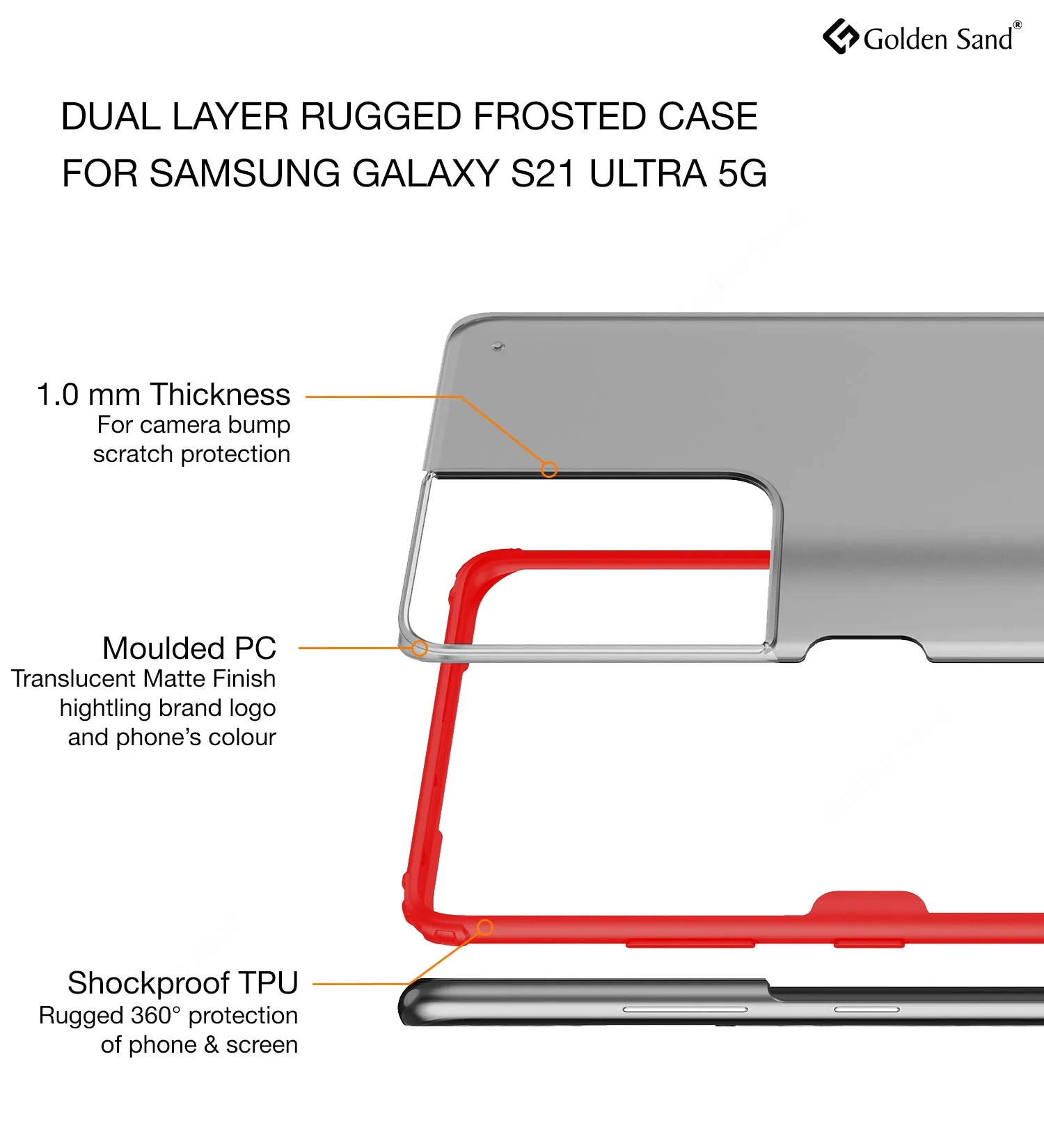 Rugged Frosted Semi Transparent PC Shock Proof Slim Back Cover for Samsung Galaxy S21 Ultra, 6.8 inch, Red