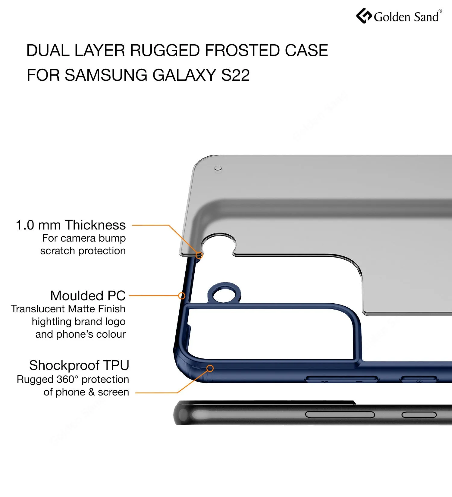 Rugged Frosted Semi Transparent PC Shock Proof Slim Back Cover for Samsung Galaxy S22 5G, 6.1 inch, Blue