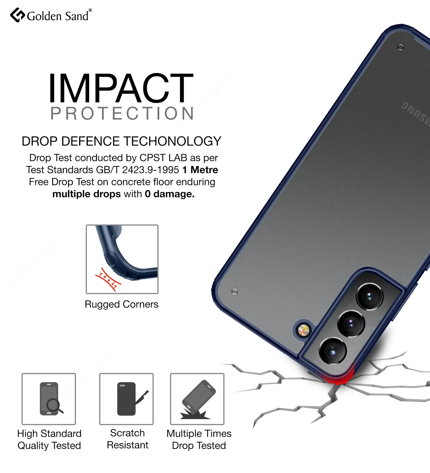 Rugged Frosted Semi Transparent PC Shock Proof Slim Back Cover for Samsung Galaxy S22  Plus 5G, 6.6 inch, Blue