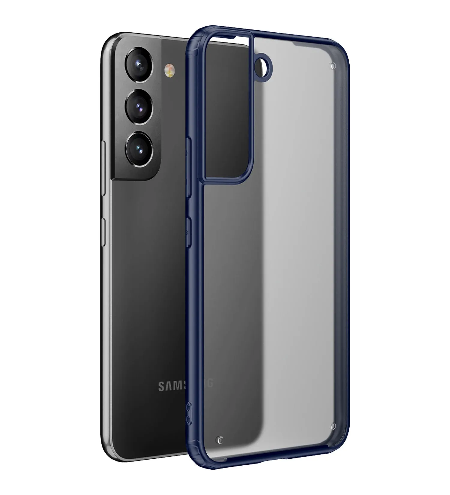 Rugged Frosted Semi Transparent PC Shock Proof Slim Back Cover for Samsung Galaxy S22  Plus 5G, 6.6 inch, Blue