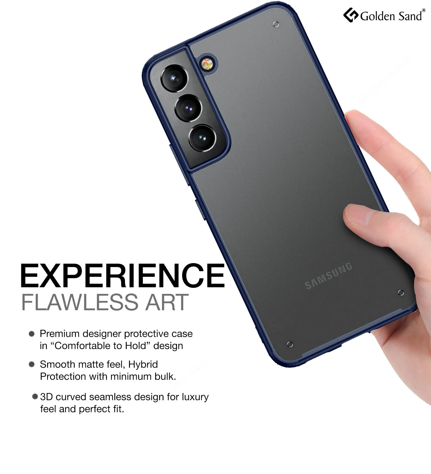 Rugged Frosted Semi Transparent PC Shock Proof Slim Back Cover for Samsung Galaxy S22  Plus 5G, 6.6 inch, Blue
