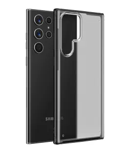 Rugged Frosted Semi Transparent PC Shock Proof Slim Back Cover for Samsung Galaxy S22 Ultra 5G, 6.8 inch, Black