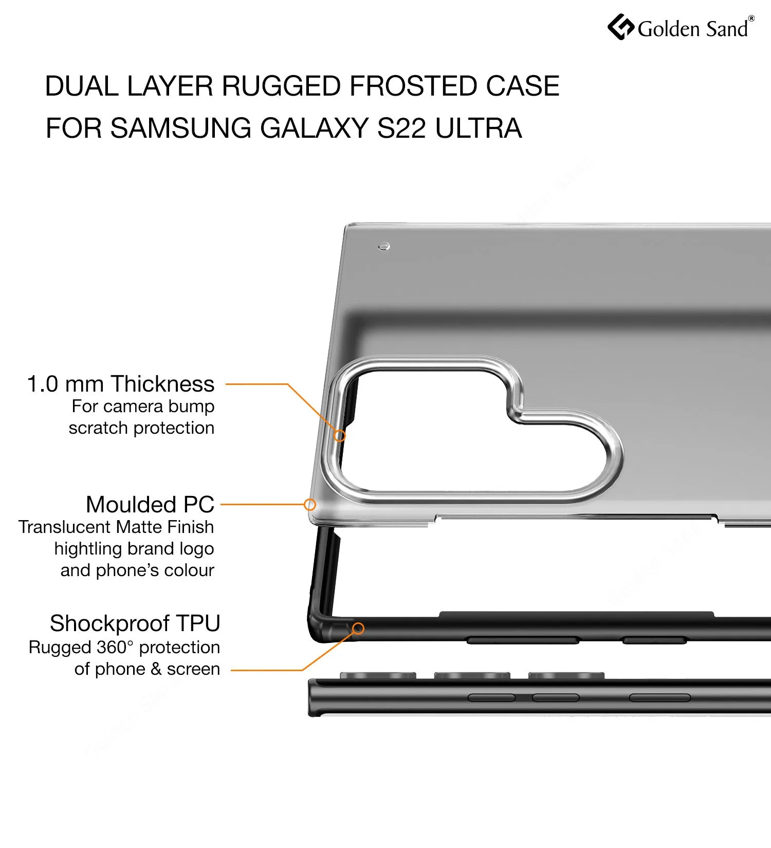 Rugged Frosted Semi Transparent PC Shock Proof Slim Back Cover for Samsung Galaxy S22 Ultra 5G, 6.8 inch, Black