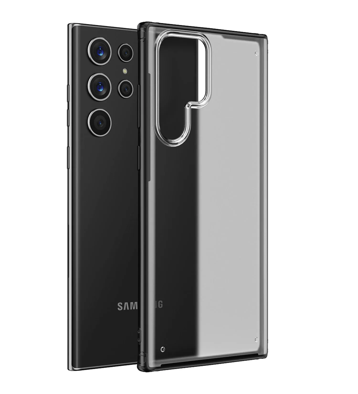 Rugged Frosted Semi Transparent PC Shock Proof Slim Back Cover for Samsung Galaxy S22 Ultra 5G, 6.8 inch, Black