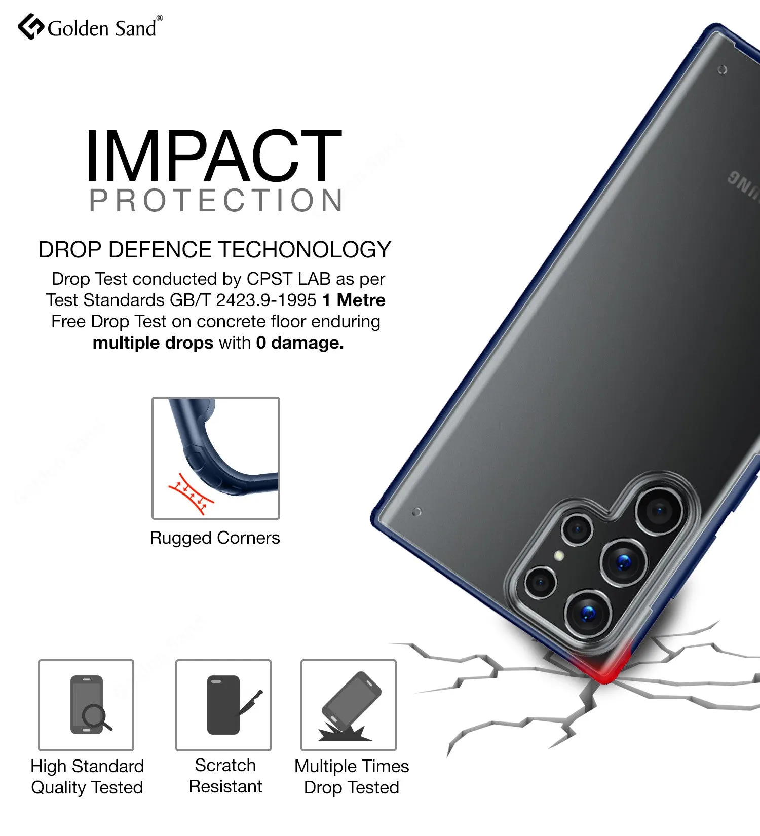Rugged Frosted Semi Transparent PC Shock Proof Slim Back Cover for Samsung Galaxy S22 Ultra 5G, 6.8 inch, Blue