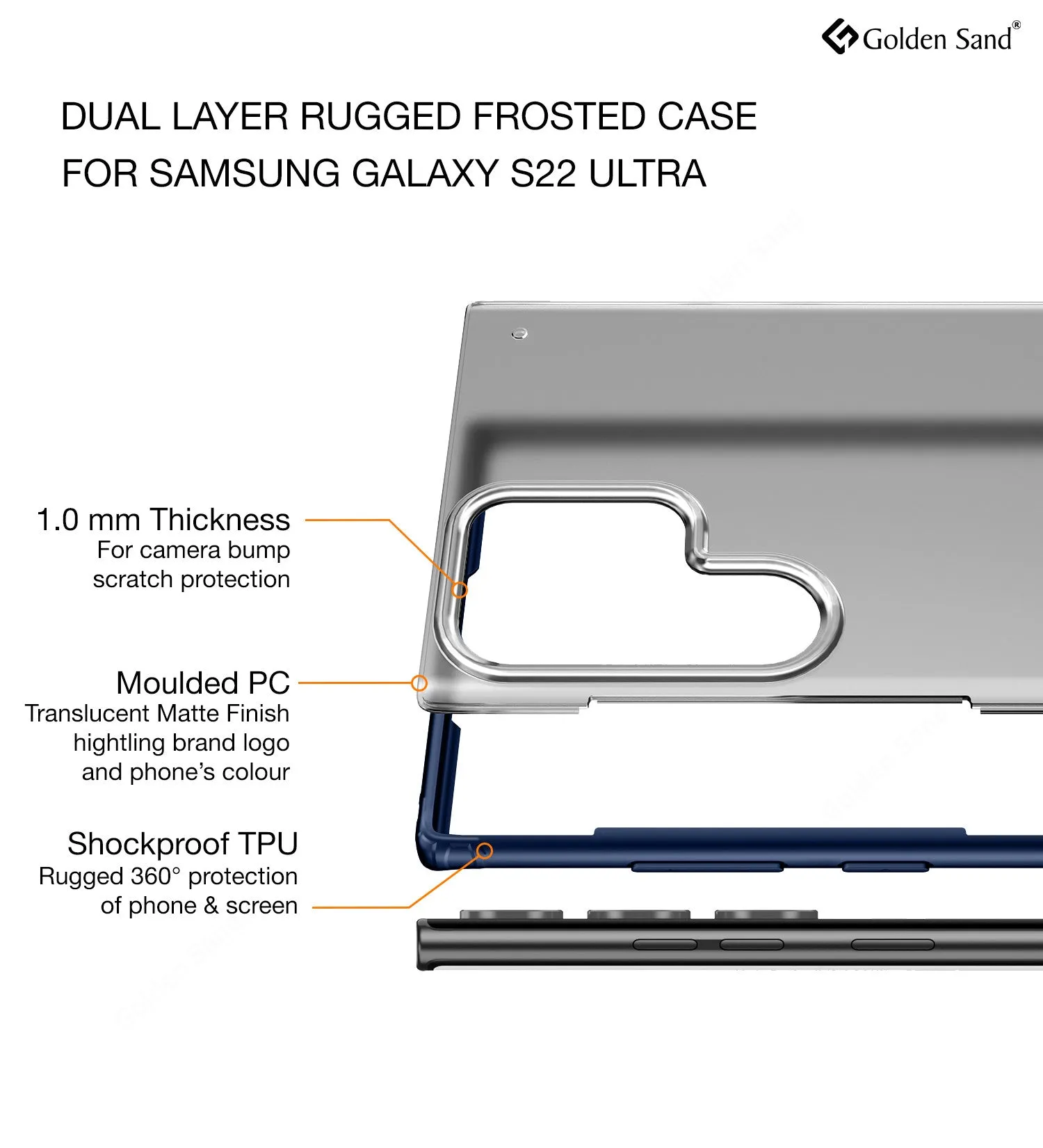 Rugged Frosted Semi Transparent PC Shock Proof Slim Back Cover for Samsung Galaxy S22 Ultra 5G, 6.8 inch, Blue