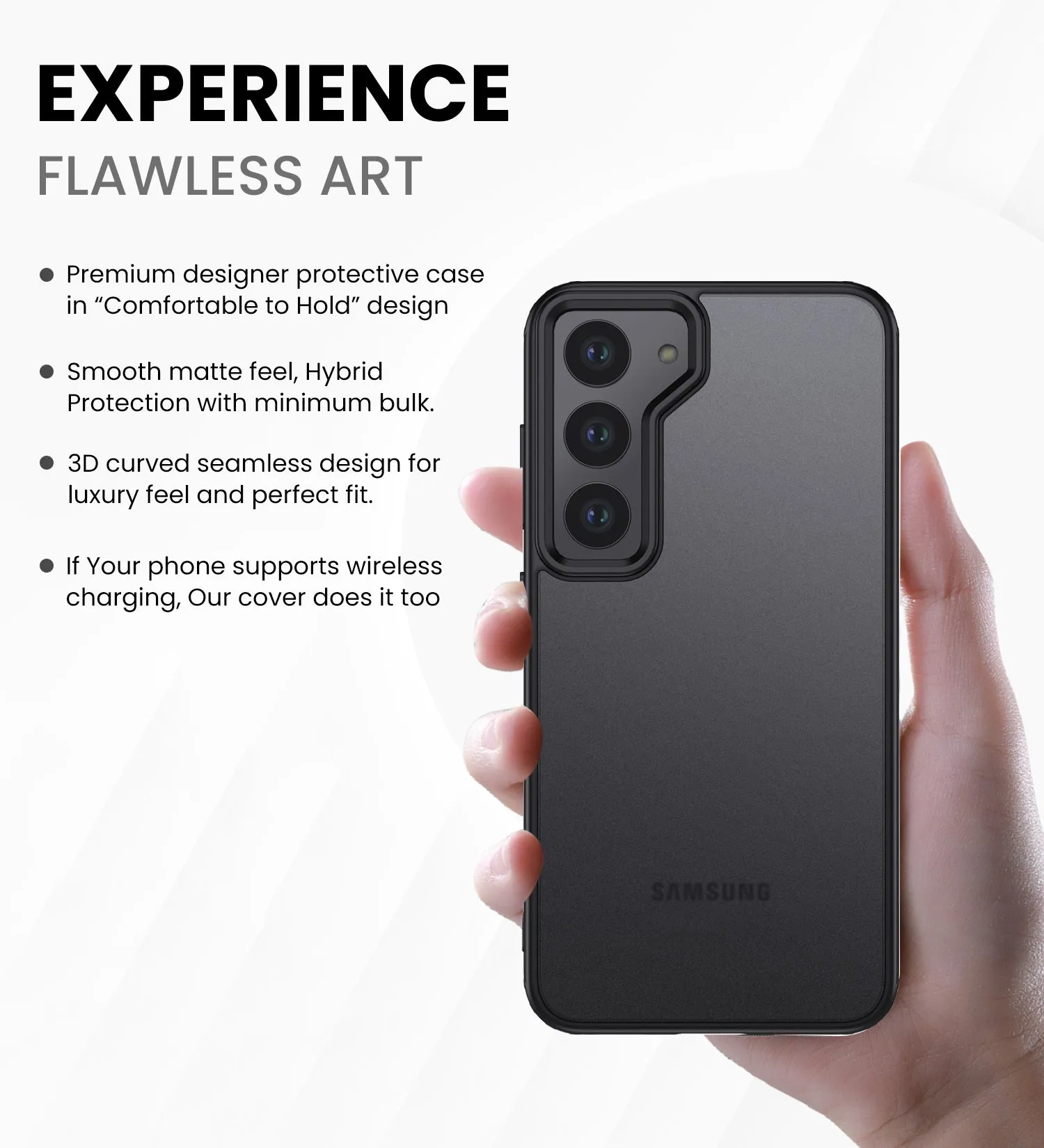Rugged Frosted Semi Transparent PC Shock Proof Slim Back Cover for Samsung Galaxy S23 5G, 6.1 inch, Black
