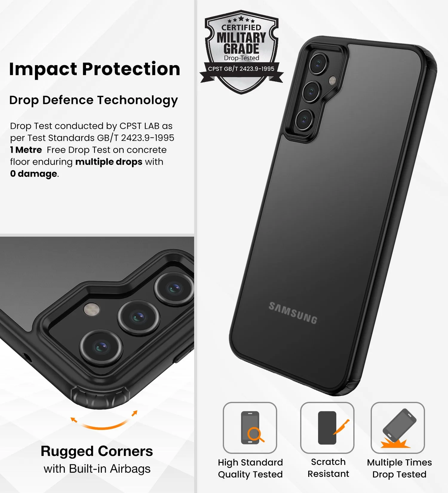 Rugged Frosted Semi Transparent PC Shock Proof Slim Back Cover for Samsung Galaxy S23 FE 5G, 6.4 inch, Black