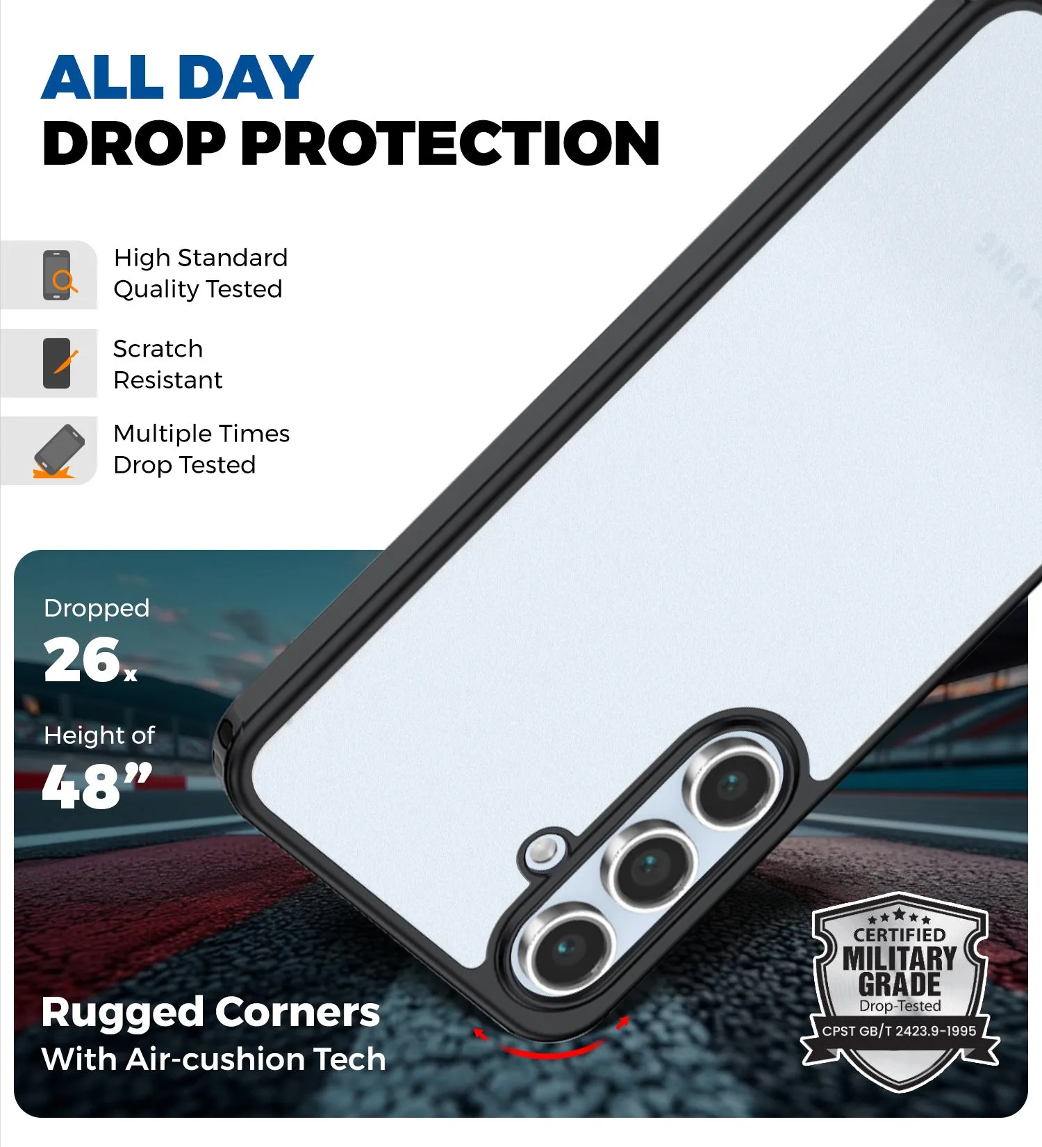 Rugged Frosted Semi Transparent PC Shock Proof Slim Back Cover for Samsung Galaxy S24 FE 5G, 6.7 inch, Black