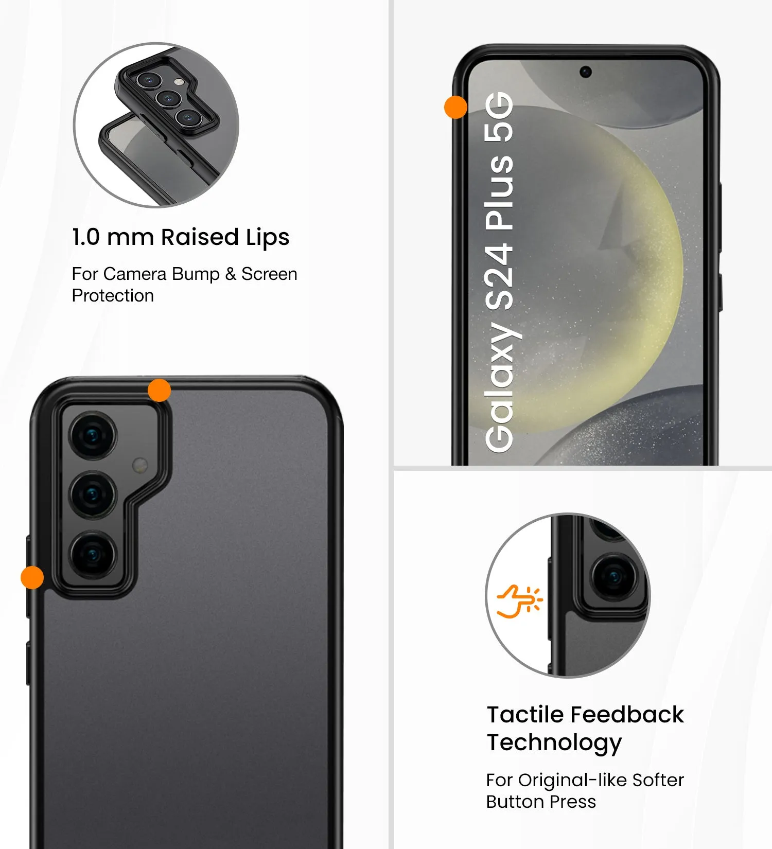 Rugged Frosted Semi Transparent PC Shock Proof Slim Back Cover for Samsung Galaxy S24  Plus 5G, 6.7 inch, Black