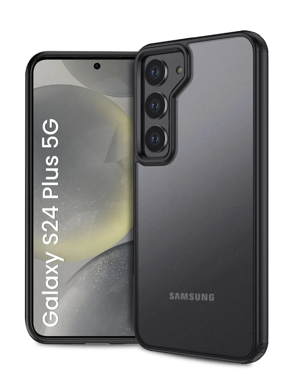 Rugged Frosted Semi Transparent PC Shock Proof Slim Back Cover for Samsung Galaxy S24  Plus 5G, 6.7 inch, Black