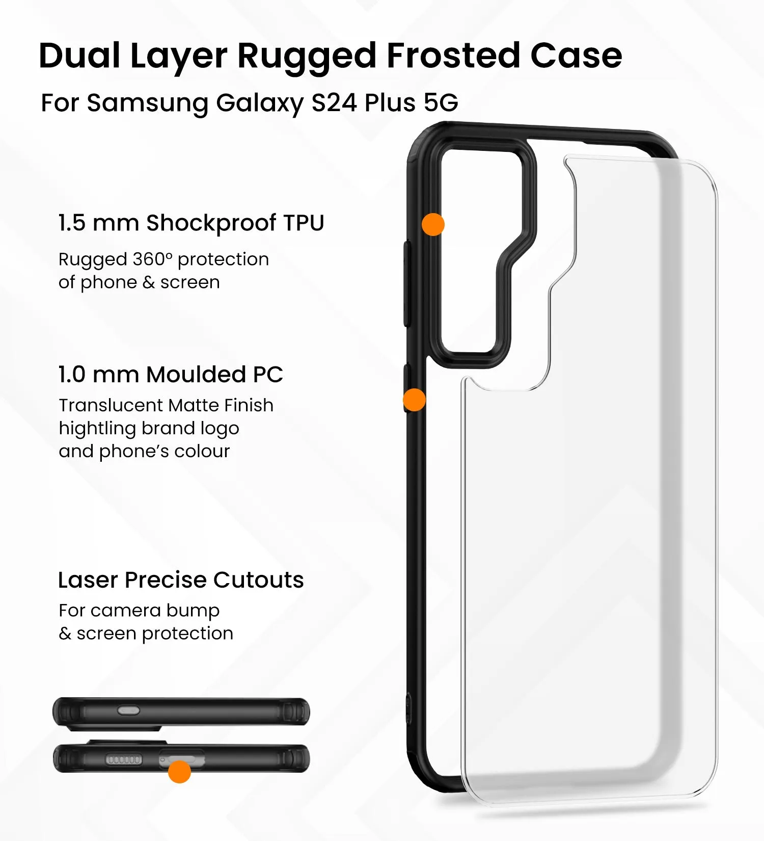 Rugged Frosted Semi Transparent PC Shock Proof Slim Back Cover for Samsung Galaxy S24  Plus 5G, 6.7 inch, Black