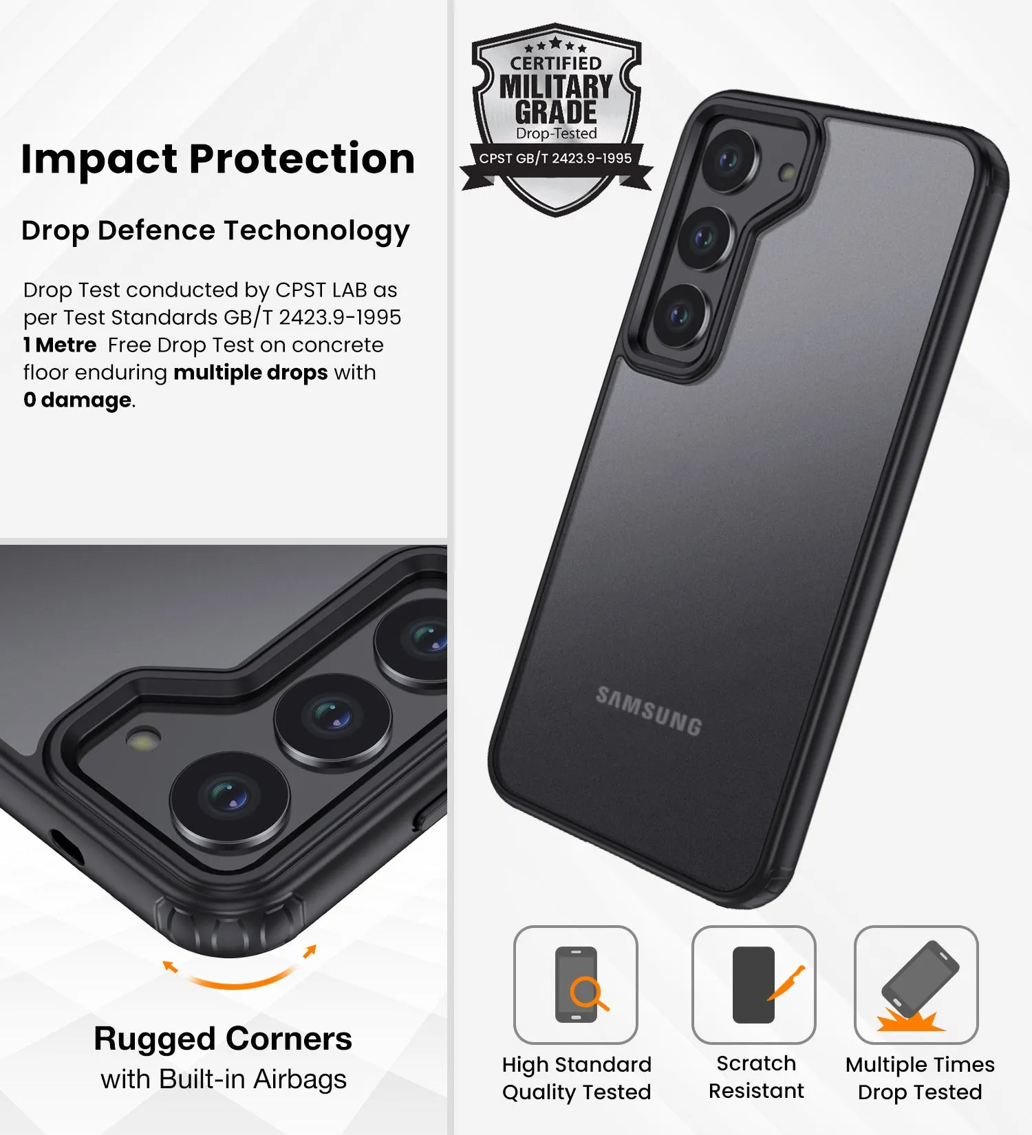 Rugged Frosted Semi Transparent PC Shock Proof Slim Back Cover for Samsung Galaxy S24  Plus 5G, 6.7 inch, Black