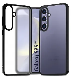 Rugged Frosted Semi Transparent PC Shock Proof Slim Back Cover for Samsung Galaxy S25 5G, 6.2 inch, Black