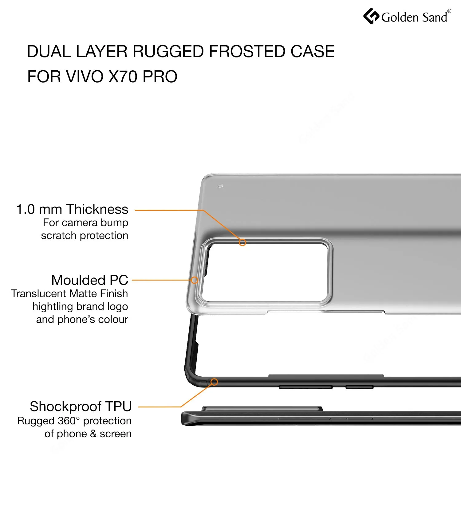 Rugged Frosted Semi Transparent PC Shock Proof Slim Back Cover for Vivo X70 Pro [Not for Vivo X70 Pro Plus], 6.56 inch, Black