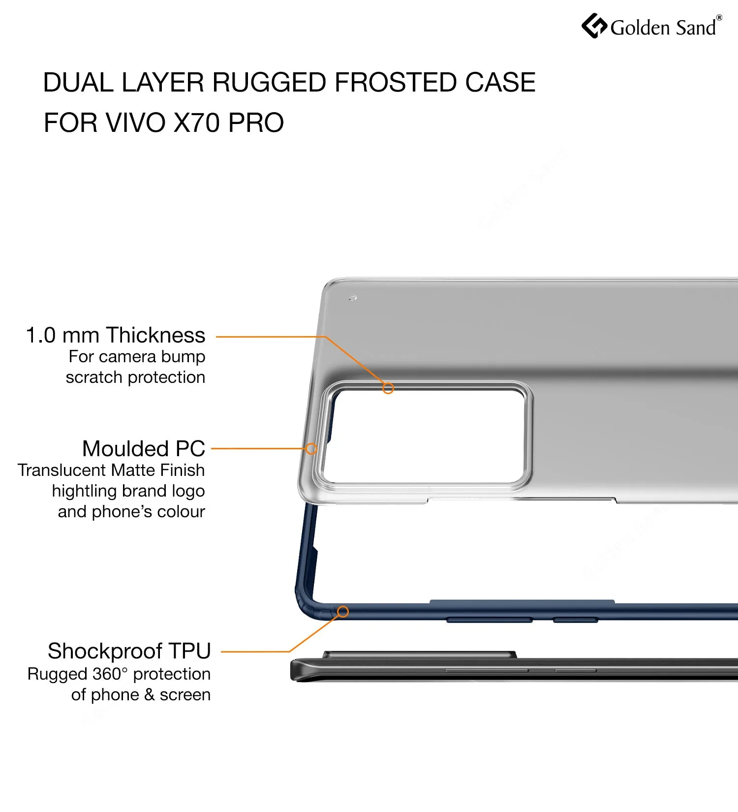 Rugged Frosted Semi Transparent PC Shock Proof Slim Back Cover for Vivo X70 Pro [Not for Vivo X70 Pro Plus], 6.56 inch, Blue