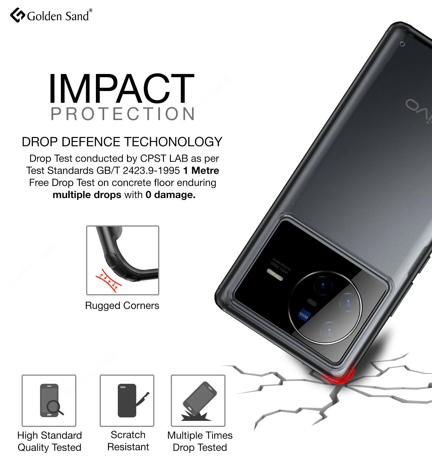 Rugged Frosted Semi Transparent PC Shock Proof Slim Back Cover for Vivo X80, 6.78 inch, Black