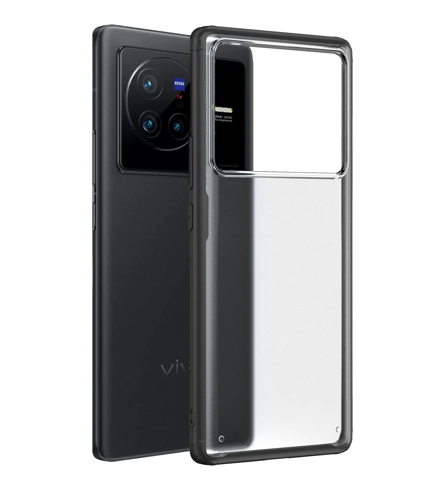 Rugged Frosted Semi Transparent PC Shock Proof Slim Back Cover for Vivo X80, 6.78 inch, Black