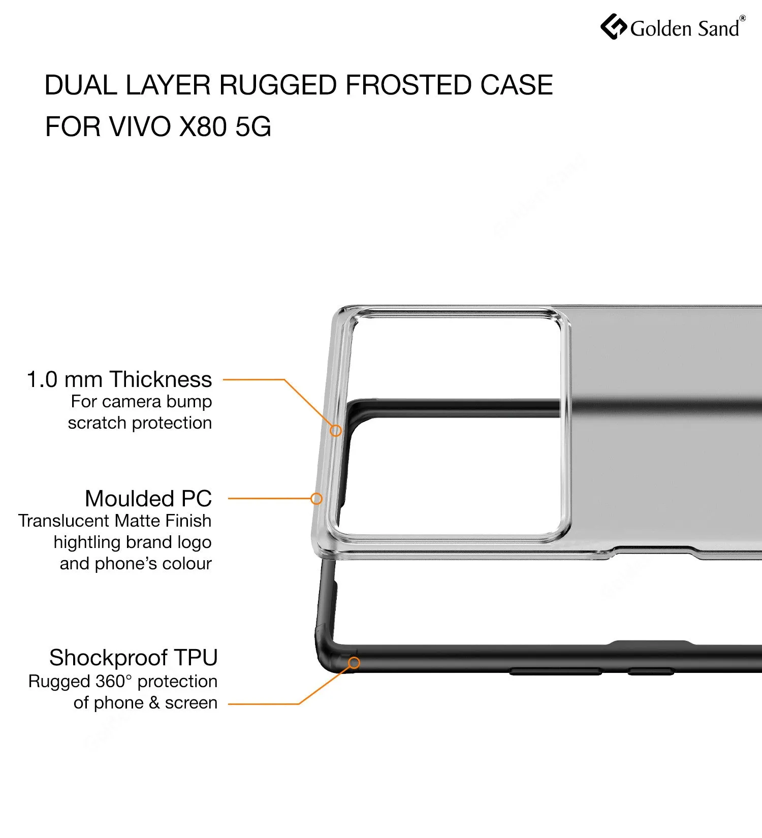 Rugged Frosted Semi Transparent PC Shock Proof Slim Back Cover for Vivo X80, 6.78 inch, Black