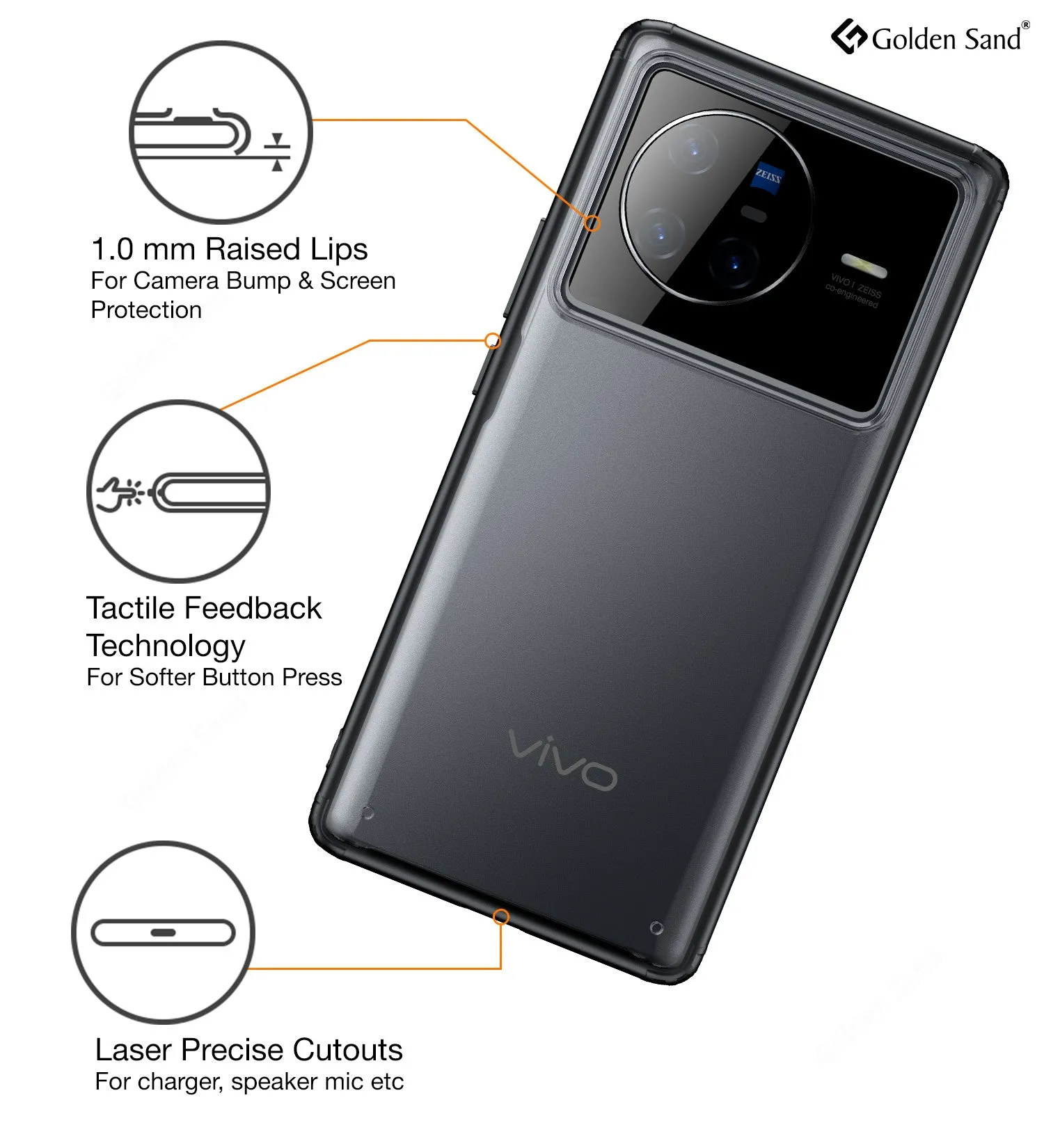 Rugged Frosted Semi Transparent PC Shock Proof Slim Back Cover for Vivo X80, 6.78 inch, Black