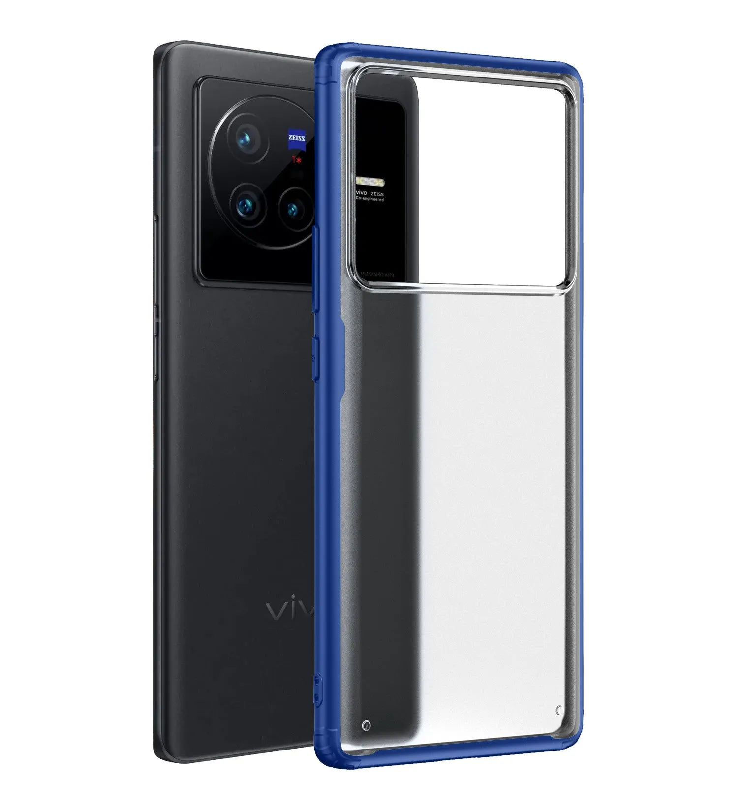 Rugged Frosted Semi Transparent PC Shock Proof Slim Back Cover for Vivo X80, 6.78 inch, Blue