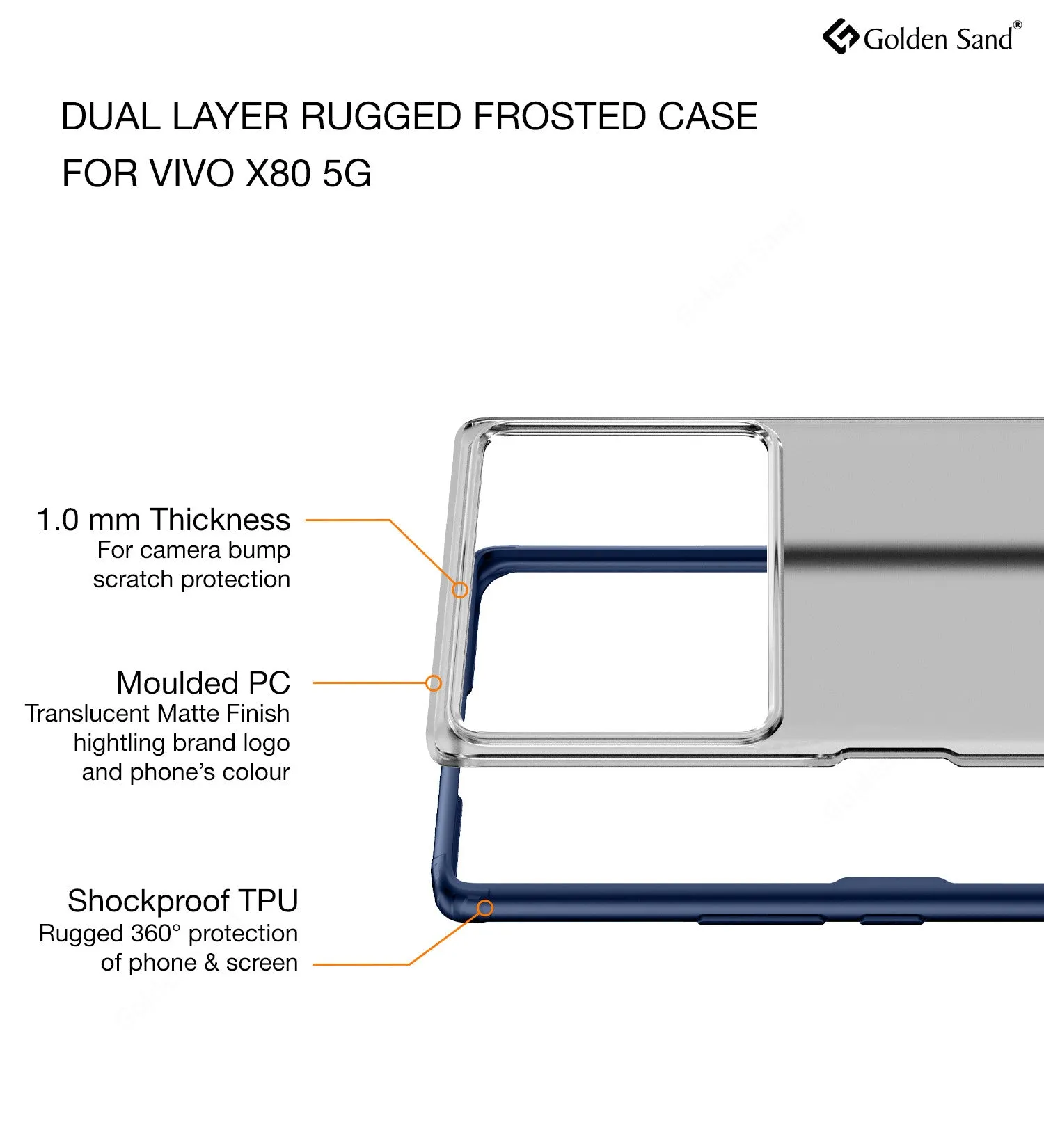 Rugged Frosted Semi Transparent PC Shock Proof Slim Back Cover for Vivo X80, 6.78 inch, Blue