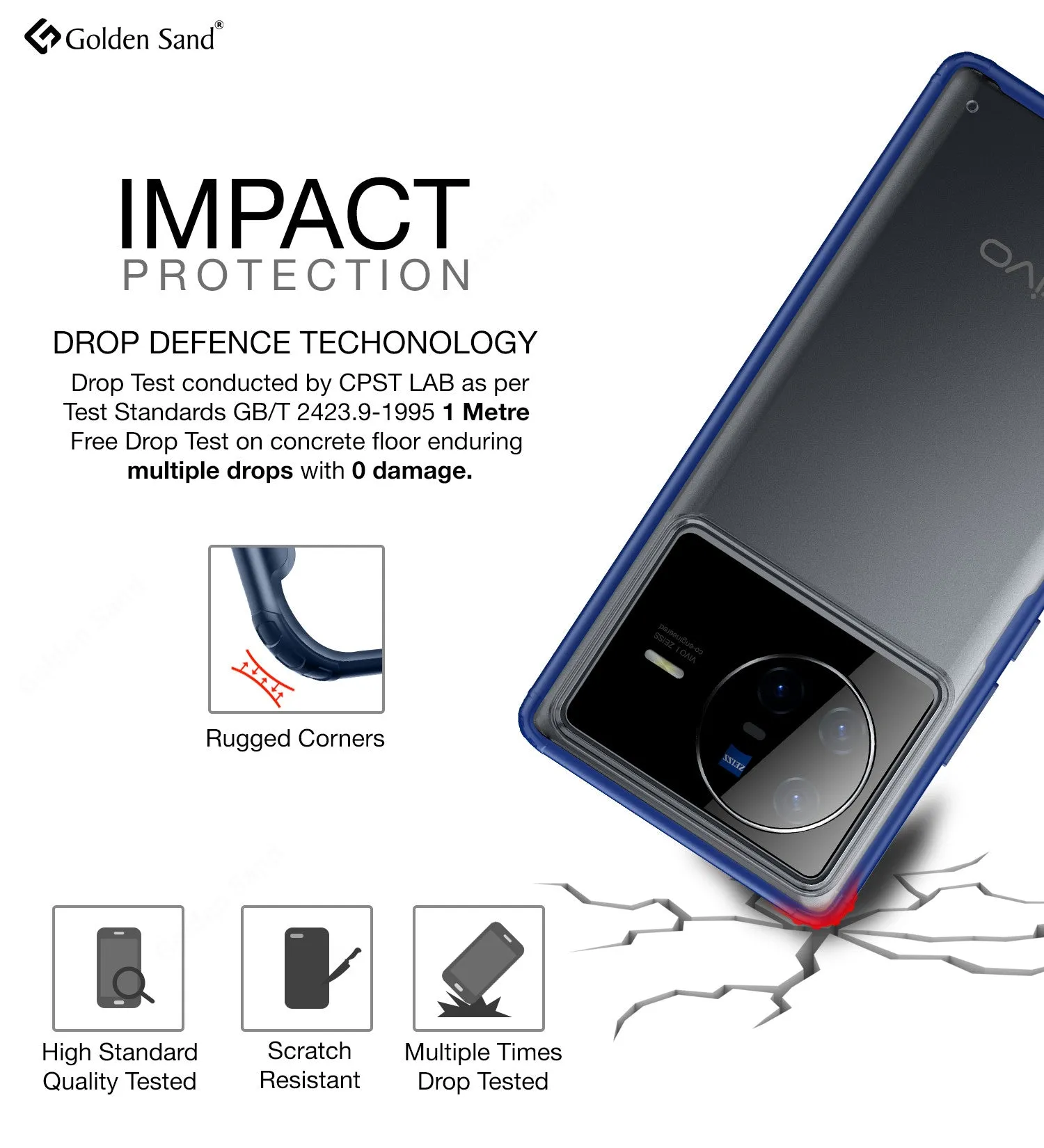 Rugged Frosted Semi Transparent PC Shock Proof Slim Back Cover for Vivo X80, 6.78 inch, Blue