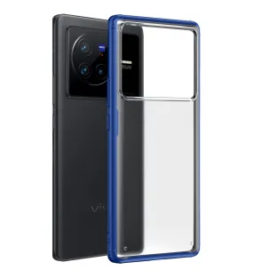 Rugged Frosted Semi Transparent PC Shock Proof Slim Back Cover for Vivo X80, 6.78 inch, Blue
