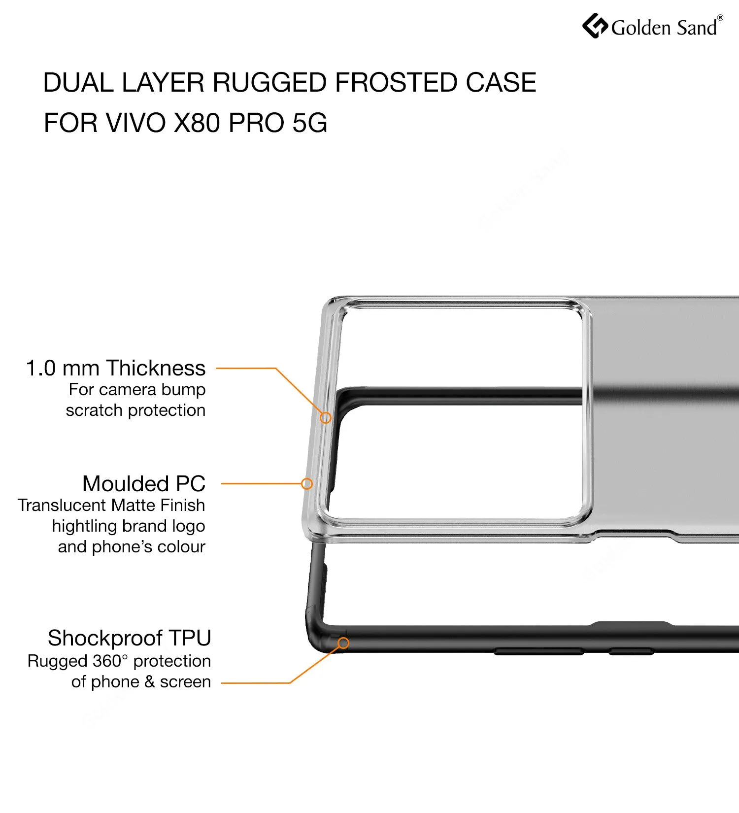 Rugged Frosted Semi Transparent PC Shock Proof Slim Back Cover for Vivo X80 Pro, 6.78 inch, Black