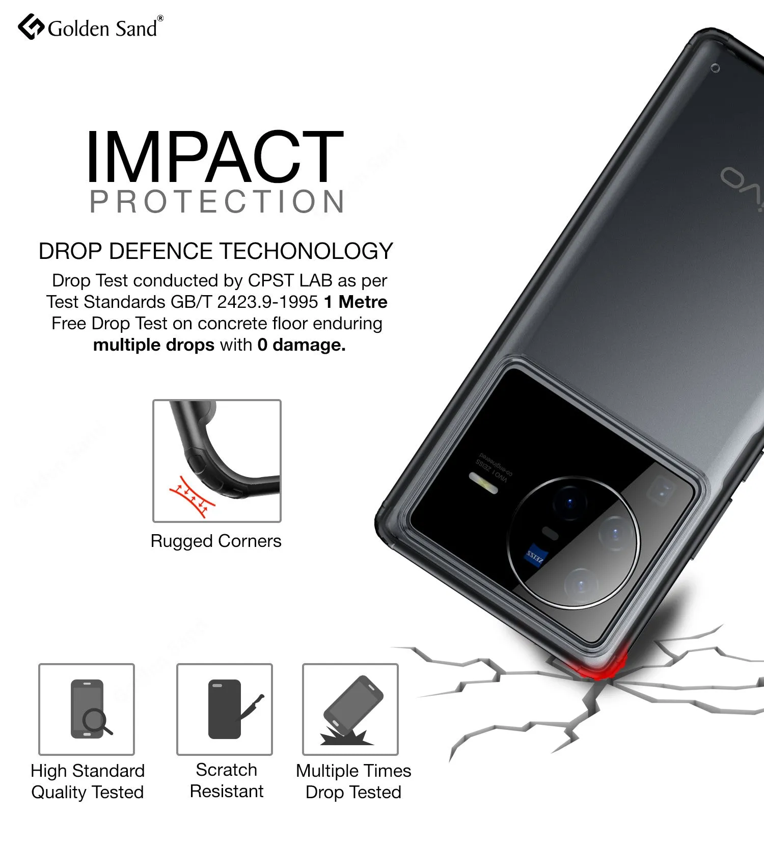 Rugged Frosted Semi Transparent PC Shock Proof Slim Back Cover for Vivo X80 Pro, 6.78 inch, Black