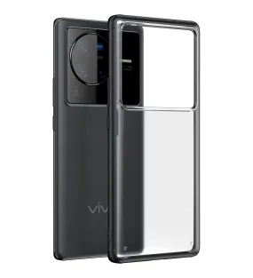 Rugged Frosted Semi Transparent PC Shock Proof Slim Back Cover for Vivo X80 Pro, 6.78 inch, Black