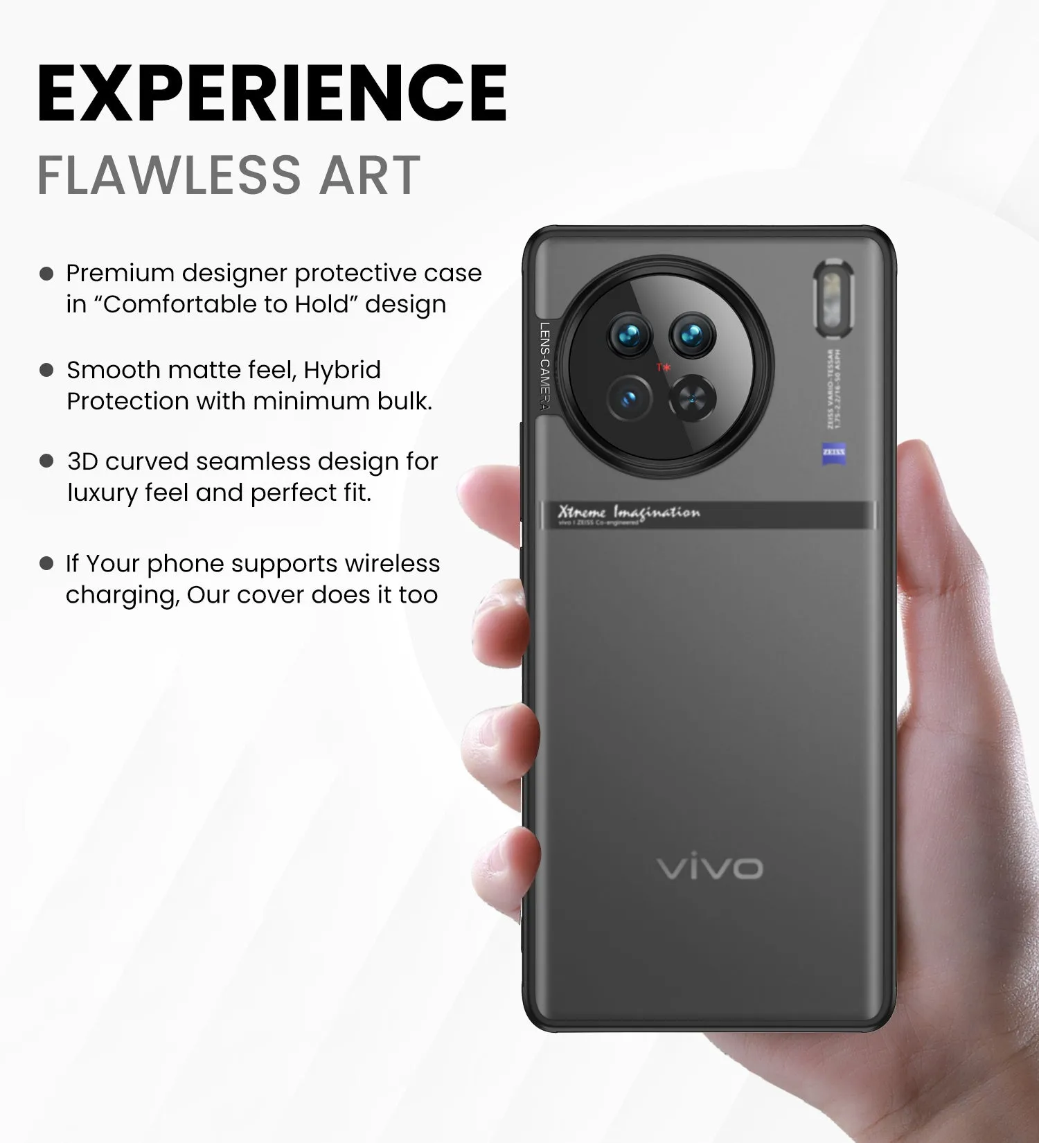 Rugged Frosted Semi Transparent PC Shock Proof Slim Back Cover for Vivo X90 5G, 6.78 inch, Black