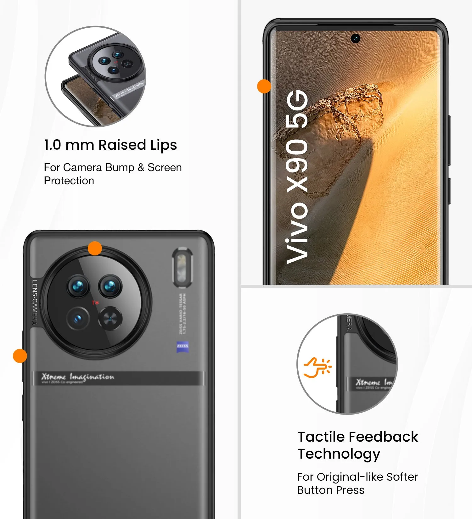 Rugged Frosted Semi Transparent PC Shock Proof Slim Back Cover for Vivo X90 5G, 6.78 inch, Black