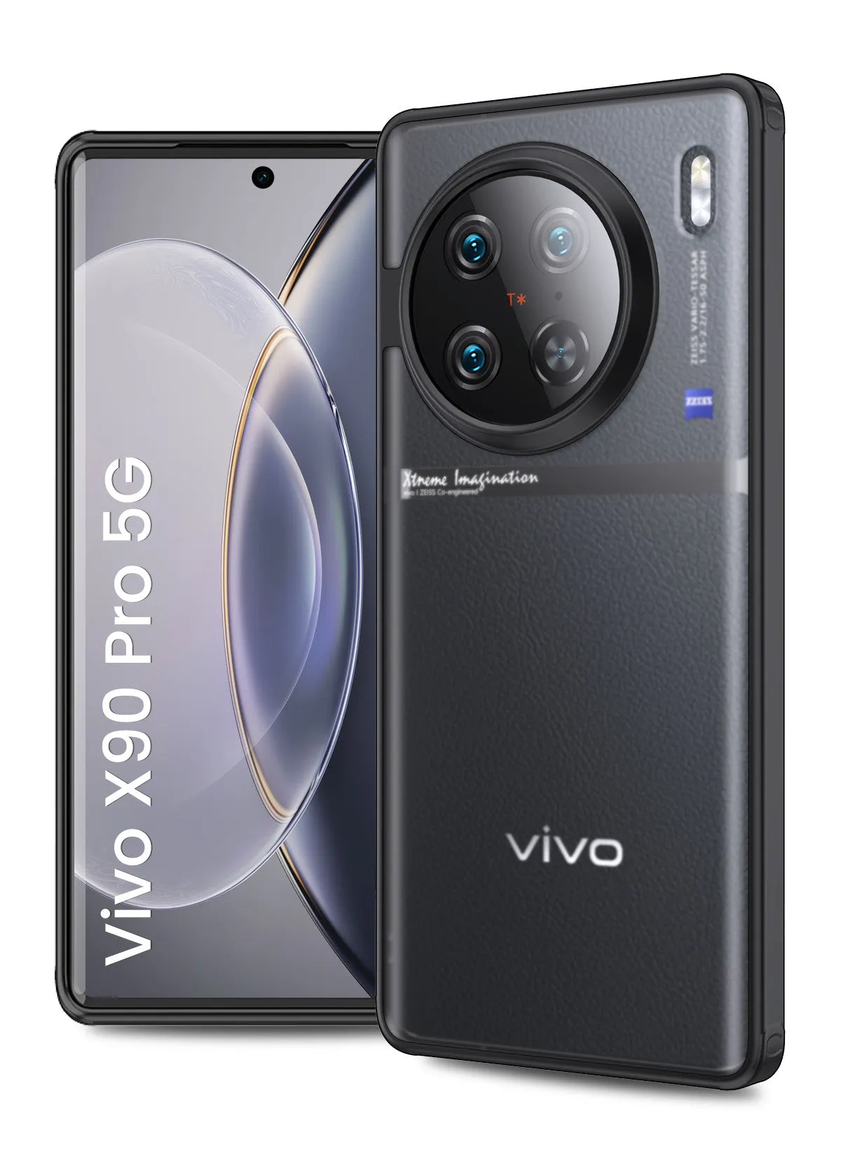 Rugged Frosted Semi Transparent PC Shock Proof Slim Back Cover for Vivo X90 Pro 5G, 6.78 inch, Black